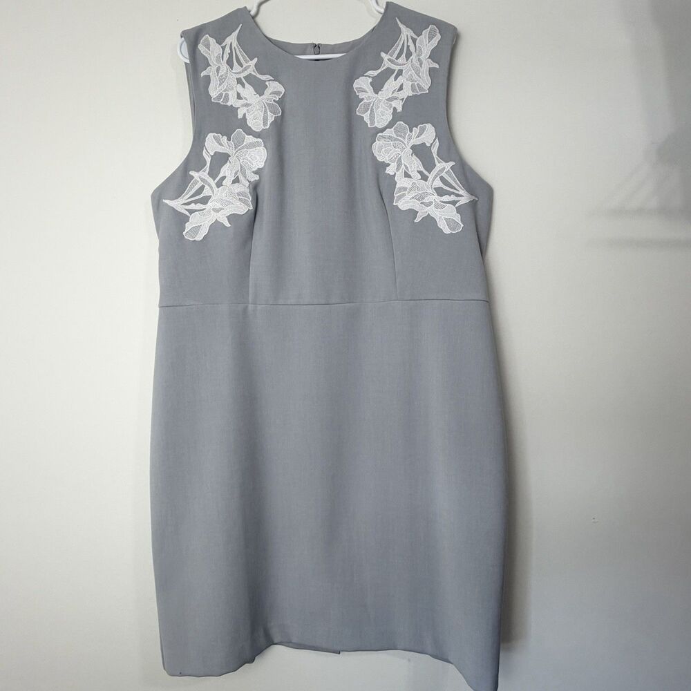 Ann Taylor Light Gray Shift Dress White Lace Accent Women’s Plus 18